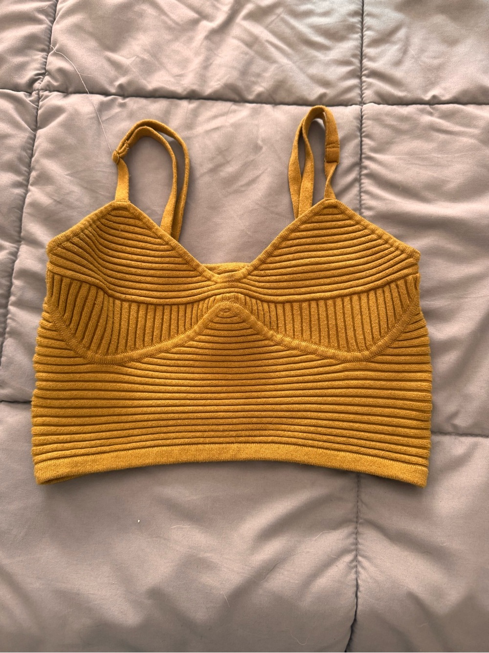 AERI Mustard Ribbed Crop Tank Top